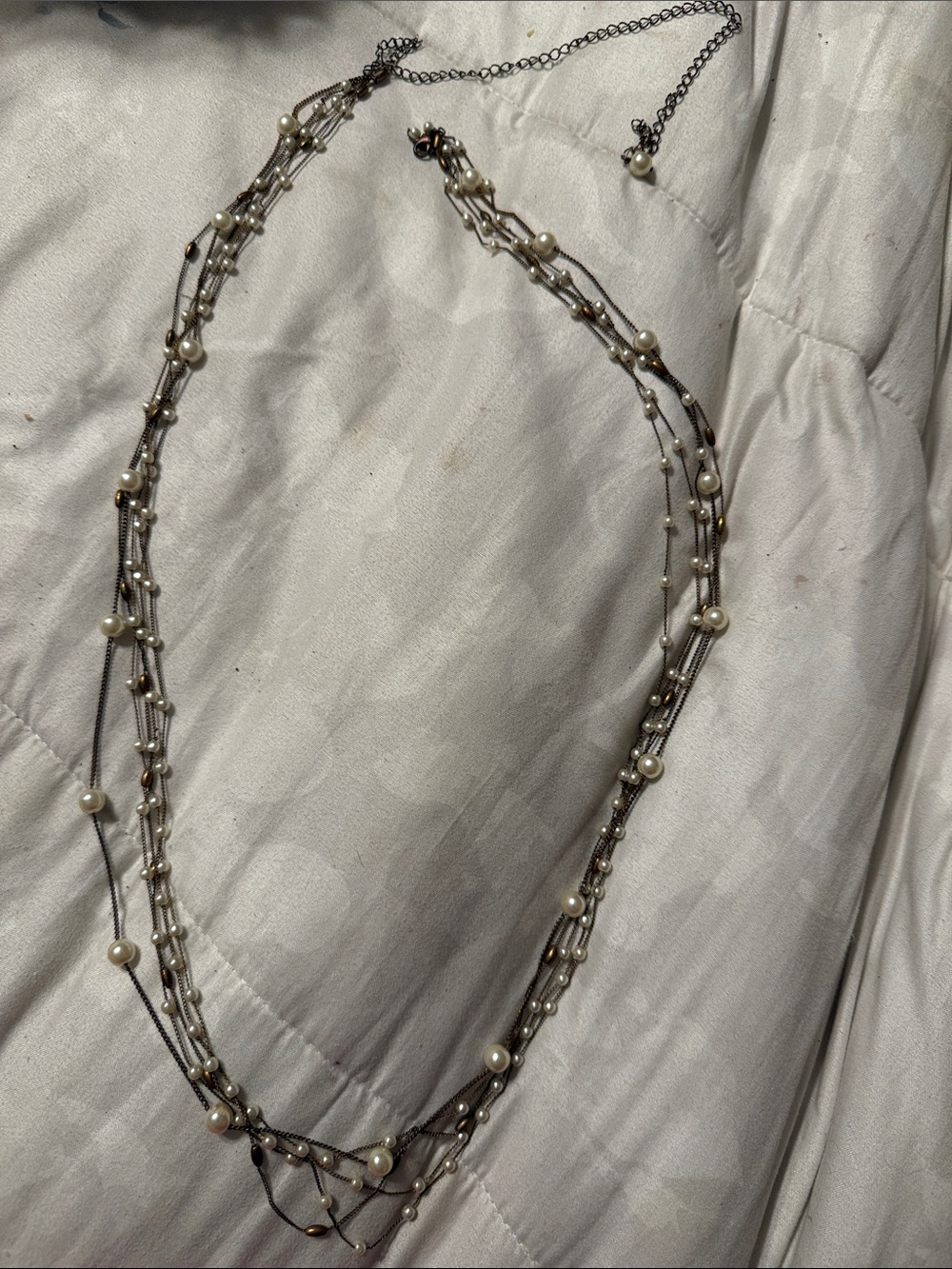 Multi-Strand Pearl Accent Fashion Necklace - Cream/Gold